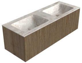 Mondiaz Kurve-dlux 130cm badmeubel dusk met 2 lades en wastafel leaf dubbel zonder kraangat frappe