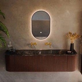 Mondiaz Kurve-dlux 170cm badmeubel ronding links/rechts ruby met 1 lade en 2 deuren en wastafel big large midden zonder kraangat lava