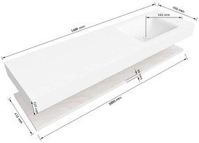 Zaro Alan badmeubel 160cm met planchet washed oak en vrijhangende wastafel cloud rechts 1 kraangat talc
