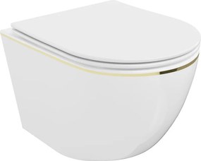 Mexen Lena wc-pot Rimless met zacht sluitende slim zitting, duroplast, wit/gouden lijn - 30224005