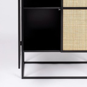 Japandi Kast Zwart Met Rotan - 70x38x145cm.
