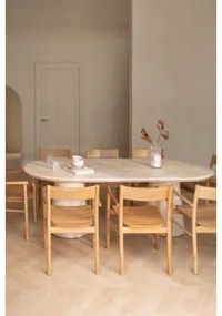 Noemi Ovale Tafelset In Travertijnlook Cement (220x95 Cm) En 8 Mara Signature Eikenhouten Eetkamerstoelen Travertine - Sklum