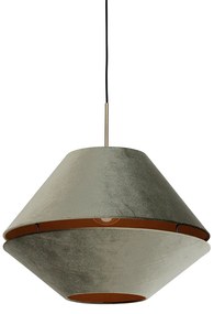 Moderne hanglamp brons met dubbele velours kap groen - Combi 1