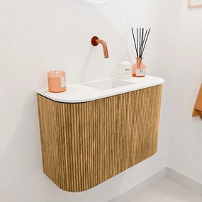 Mondiaz Joya 65cm toiletmeubel ronding links/rechts oak met wastafel faye midden zonder kraangat talc