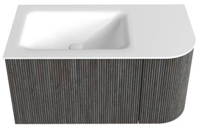 Mondiaz Kurve 85cm badmeubel ronding rechts shadow met 1 lade en deur en wastafel cloud links zonder kraangat