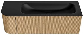 Mondiaz Kurve 135cm badmeubel ronding links oak met 1 lade en deur en wastafel big medium rechts zonder kraangat urban