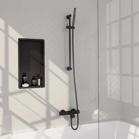 Brauer Black Edition thermostatische badkraan met glijstang en staafhanddouche mat zwart