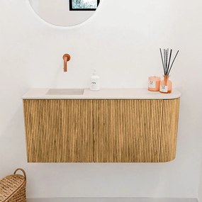 Mondiaz Joya DLux 90cm toiletmeubel ronding rechts oak met wastafel faye links zonder kraangat meli