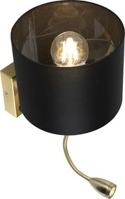Smart wandlamp goud met USB en zwarte kap incl. Wifi A60 - Brescia