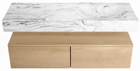 Mondiaz Alan DLux badmeubel 130cm washed oak 2 lades met wastafel glace rechts zonder kraangat
