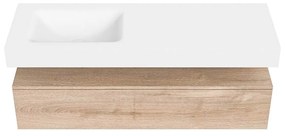 Zaro Alan badmeubel 140cm washed oak 1 lade met vrijhangende wastafel cloud links 1 kraangat talc