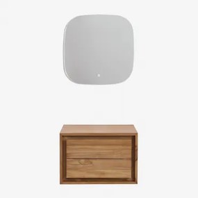 Jabari Teakhouten Badkamermeubelset Teakhout & Without Sink & Vierkant Led En Anticondens 75x75 Cm Riben & Zonder Kraan - Sklum