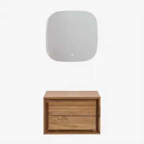 Jabari Zwevend Badkamermeubelset Van Teakhout Teakhout & Without Sink & Vierkant Led En Anticondens 75x75 Cm Riben & Zonder Kraan - Sklum