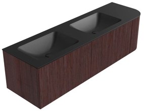 Mondiaz Kurve 155cm badmeubel ronding rechts ruby met 2 lades en 1 deur en wastafel cloud dubbel/links zonder kraangat urban