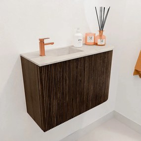 Mondiaz Joya DLux 60cm toiletmeubel ronding rechts walnut met wastafel faye links 1 kraangat ostra