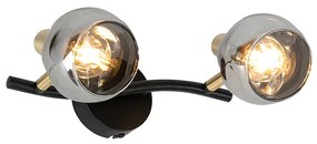 Plafondlamp zwart met messing en glas smoke 2-lichts - Vidro Art Deco E14 rond Binnenverlichting Lamp