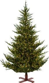 Sami Mountain Spruce Wood verlichte kunstkerstboom - 228 cm - Donkergroen - Diameter 150 cm - 5073 tips - 750 ledlampjes (warm wit) - Houten voet