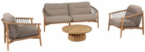 4 Seasons Outdoor Nora loungeset naturel teak met Pablo loungetafel Ø 80 cm  Loungeset    taupe weerbestendig