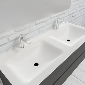 Zaro Valencia Solid Surface badmeubel 120cm mat antraciet 2 kraangaten dubbele spoelbak