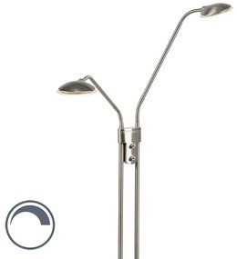 Moderne vloerlamp staal met leeslamp incl. LED - Eva