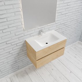 Zaro Valencia Solid Surface badkamermeubel 80cm licht eiken 1 kraangat met 2 lades