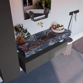 Mondiaz Alan DLux badmeubel 130cm dark grey 2 lades met wastafel lava midden zonder kraangat