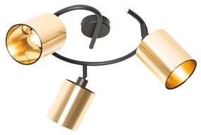 Moderne plafondlamp zwart en goud 3-lichts - Lofty