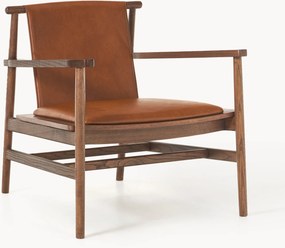 Loungefauteuil Hayo van essenhout met leren zitvlak