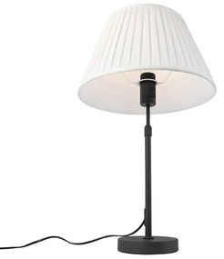 Stoffen Tafellamp zwart met plisse kap crème 35 cm verstelbaar - Parte Landelijk / Rustiek E27 cilinder / rond rond Binnenverlichting Lamp