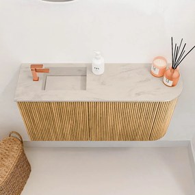 Mondiaz Joya DLux 80cm toiletmeubel ronding rechts oak met wastafel faye links 1 kraangat opalo