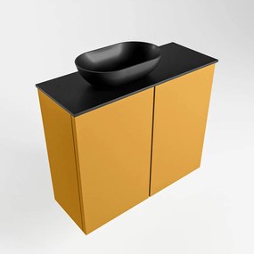 Mondiaz Fowy toiletmeubel 60cm ocher met zwarte waskom links zonder kraangat