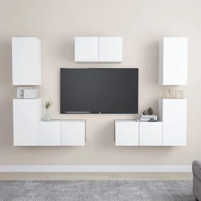 vidaXL 7-delige Tv-meubelset spaanplaat wit