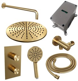 Brauer Gold Edition complete inbouw regendouche met 3 standen handdouche, gebogen wandarm en hoofddouche 30cm set 34 messing geborsteld PVD