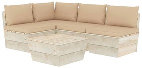 vidaXL 5-delige Loungeset met kussens pallet vurenhout