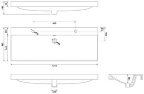 Brauer Aurora wastafel keramiek 120cm met 2 kraangaten wit glans