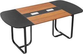 VEVOR Conferentietafel, Vergadertafel voor 6-8 personen, 180 x 90 cm Ovaal bureau, Seminartafel, Vergadertafel, Multifunctionele tafel, Tafel met metalen poten voor kantoor, Vergaderruimte, Zwart & Bruin