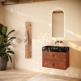Muebles Murcia badmeubel ribbelfront 80cm terracotta met Portoro Gold wastafel zonder kraangat
