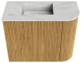 Mondiaz Joya DLux 50cm toiletmeubel ronding rechts oak met wastafel faye links zonder kraangat opalo