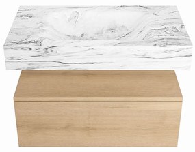 Mondiaz Alan DLux badmeubel 80cm washed oak 1 lade met wastafel glace midden 1 kraangat