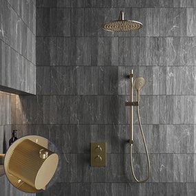 Saniclear Brass Stripes inbouw regendouche met 30cm hoofddouche, muurarm, 2 standen handdouche en glijstang geborsteld messing - mat goud