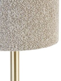 Klassieke tafellamp messing met boucle kap taupe 20 cm - Simplo Design E27 rond Binnenverlichting Lamp