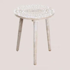 Ronde Bijzettafel Ø40 Cm In Mangohout Silama Vintage Wit Hout - Sklum