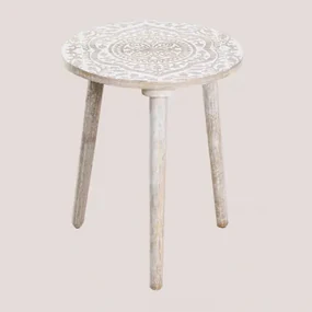 Ronde Bijzettafel Ø40 Cm In Mangohout Silama Vintage Wit Hout - Sklum