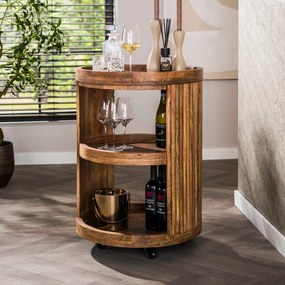 Wijnkast Trolley Met Ribbelhout - 55x55x80cm.