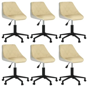 vidaXL Eetkamerstoelen draaibaar 6 st kunstleer crèmekleurig en wit