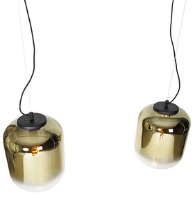 Design hanglamp zwart met goud glas 2-lichts - Bliss