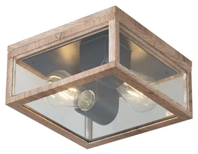 Buitenlamp Industriële plafondlamp hout print IP44 2-lichts - Charlois Industriele / Industrie / Industrial E27 IP44 Buitenverlichting vierkant