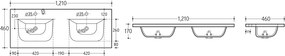 Comad Sky keramische dubbele wastafel 120cm wit glans