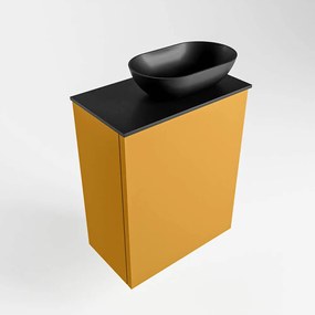 Mondiaz Fowy toiletmeubel 40cm ocher met zwarte waskom rechts en kraangat