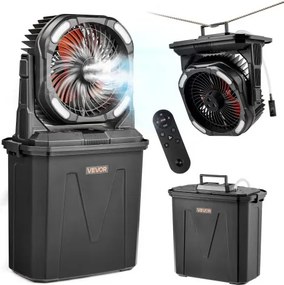 VEVOR Campingventilator, 2700 RPM motor, vernevelingsventilator, vernevelingsventilator met 9L watertank, 10000mAh accu, 4 windsnelheden en 5 lichtstanden, draagbare staande ventilator voor kamperen, vissen en reizen